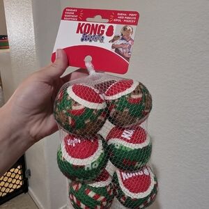 KONG Holiday SqueakAir Tennis Balls - Red and Green